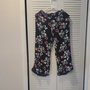 Candie's Black Floral Wide-Leg Pants with Pink & Green Print